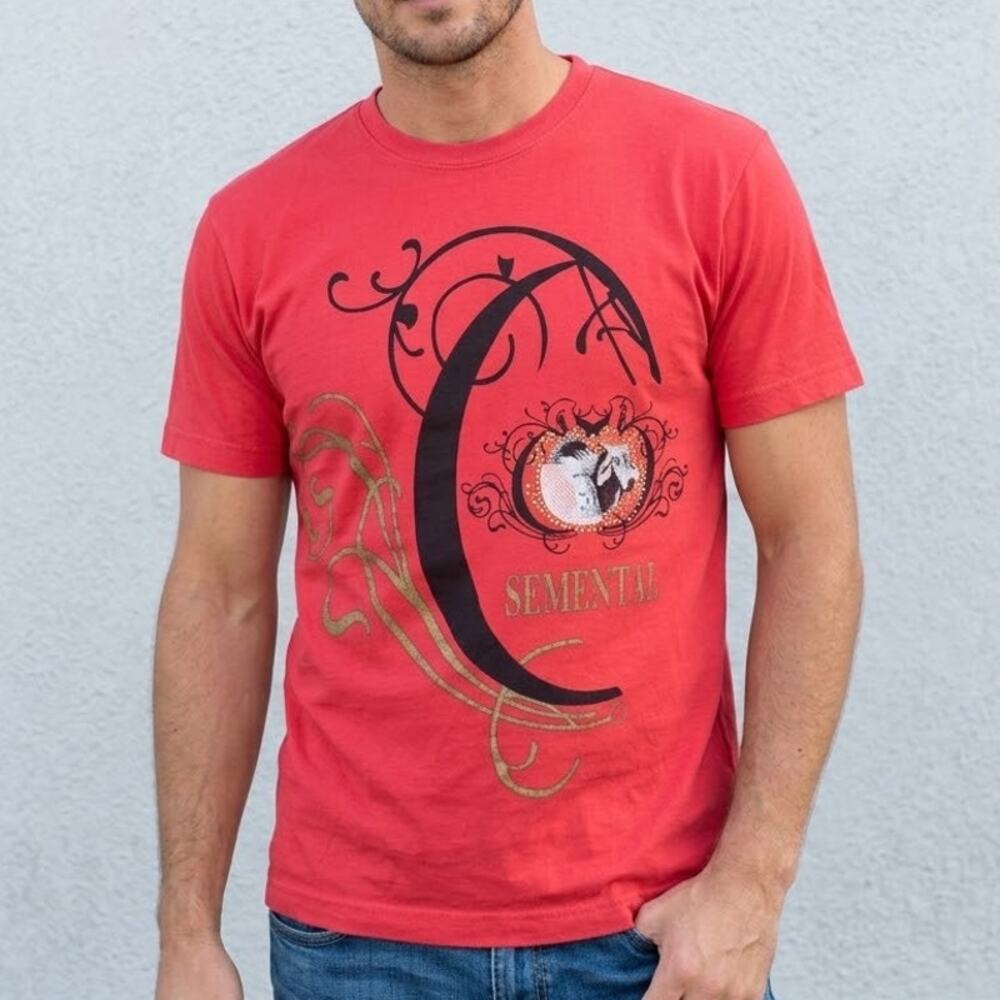 Y2K Semental Graphic Tee Red Short Sleeve Crewneck T-Shirt Top Red Mens Size M